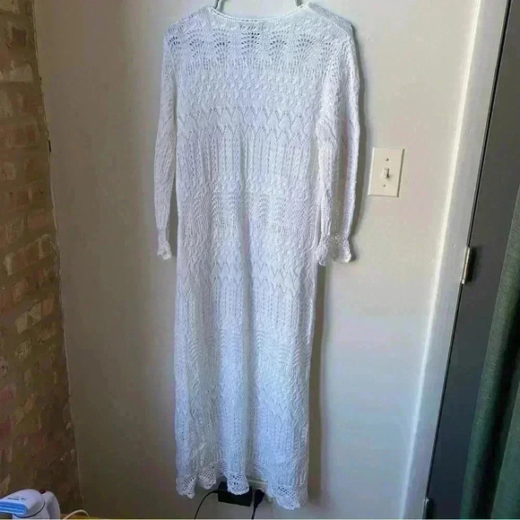 Lauren by Ralph Lauren White Crochet Linen & Cotton Cardigan, Size Large cottage - Picture 13 of 14